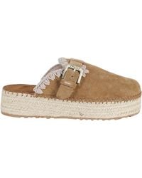 Mou - Cognac Jute Crochet Trim Adjustable Strap Suede Clogs - Lyst