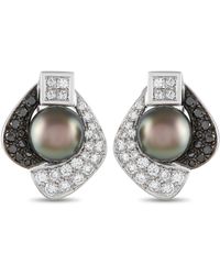 Non-Branded - Lb Exclusive 18k White Gold 1.65ct White And 0.70ct Diamond And Tahitian Pearl Earrings - Lyst