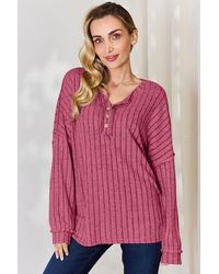 TRUEDAMES - Full Size Ribbed Half Button Long Sleeve T-Shirt - Lyst
