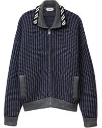 Versace - Waffle Knit Zip Cardigan With Geometric Intarsia Motif - Lyst