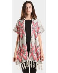 TRUEDAMES - Aztec Chevron Pattern Tassel Edge Shawl Sweater - Lyst