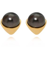Assael - 18k Yellow Gold Tahitian Natural Color Cultured Pearl Stud Earrings Eg-oyth-2 - Lyst