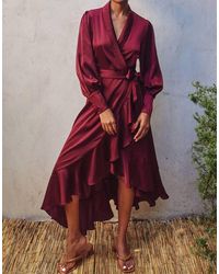 Dress Forum - Satin Ruffled Midi Wrap Dress - Lyst