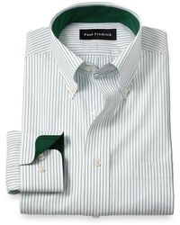 Paul Fredrick - Tailored Fit Non-Iron Cotton Stripe Dress Shirt With Contrast Trim - Lyst