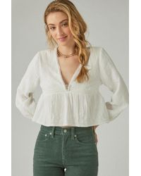 Lucky Brand - Babydoll Top Cotton Tiered Lace Inset V-Neck Jdm1167 - Lyst