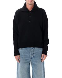 Ami Paris - Wool Interlock Sweater With Buttoned High Neck & Horn Buttons - Lyst