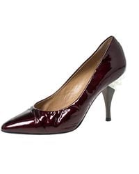 Casadei - Burgundy Patent Leather Pointed Toe Embellished Heel Pumps - Lyst