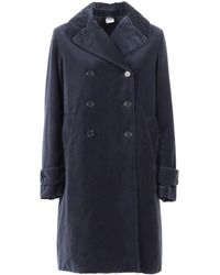 Aspesi - Double-Breasted Long Coat With Velvety Texture - Lyst