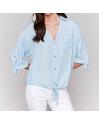 Charlie b - Tencel Button-Front Blouse With Front Tie - Lyst