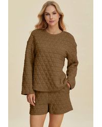 TRUEDAMES - Full Size Texture Round Neck Long Sleeve Top And Shorts Set - Lyst