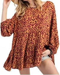 Easel - Printed Rayon Gauze Babydoll Tunic Top - Lyst