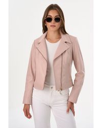 Lamarque - Kelsey Leather Biker Jacket Champagne Hardware - Lyst