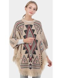 TRUEDAMES - Boho Patterned Fringe Poncho - Lyst