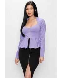 TRUEDAMES - Long Sleeve Ruffle Zip-Up Jacket - Lyst