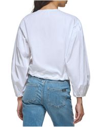Calvin Klein - Waist Tie Puff Sleeve Button-down Top - Lyst