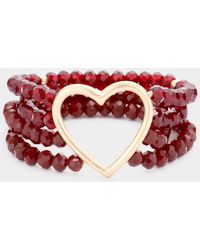 Fashnzfab - Open Metal Heart Accented Multi Layered Faceted Beaded Stretch Bracelet - Lyst