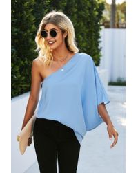 TRUEDAMES - Fashnzfab Solid Asymmetrical Collar Dolman Tunic Top - Lyst
