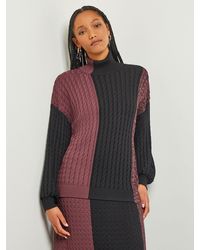 Misook - Colorblock Cable Knit Mock Neck Tunic - Lyst