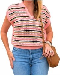 Thml - Short Sleeve Collared Striped Knit Top - Lyst