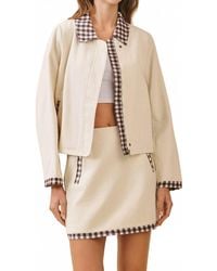 TCEC - Contrast Gingham Trim Front Zipper Collared Jacket - Lyst