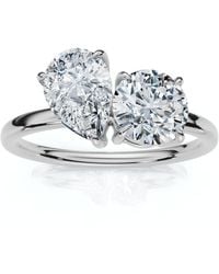 Pompeii3 - 1 1/2Ct Round And Pear Toi Et Moi Diamond Ring 14K Or Pt Lab Grown - Lyst