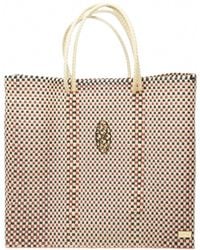 Lolas Bag - Medium Woven Checkered Regular Strap Tote Bag - Lyst