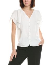 Cece - Double Flutter Shirred Shoulder Blouse - Lyst