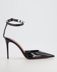 AMINA MUADDI - Patent Pumps With Crystal Ankle-strap Details - Lyst