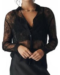 En Saison - Darcy Long-Sleeve Sheer Lace Button Down Top - Lyst
