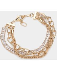 Fashnzfab - Baguette Stone Cluster Link Metal Mesh Chain Layered Bracelet - Lyst
