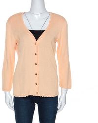 ESCADA - Peach Rib Knit Padded Shoulder Button Front Cardigan - Lyst