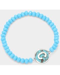 Fashnzfab - C- Initial Monogram Charm Faceted Beaded Stretch Bracelet - Lyst