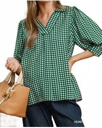 Umgee - Gingham Check Collared Puff Sleeve Blouse - Lyst