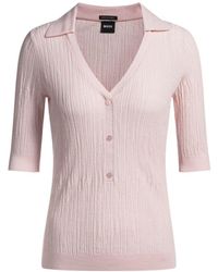 BOSS - Virgin-Wool Sweater With Collar And Buttoned Placket - Lyst
