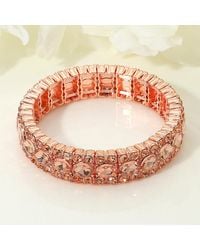 Fashnzfab - Oval Round Glass Stone Cluster Beaded Stretch Evening Bracelet Peach, Rose - Lyst