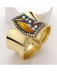 Fashnzfab - Faceted Marquise Stone Embellished Statement Bangle Hinged Bracelet - Lyst