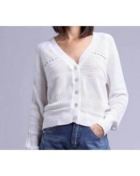 Minnie Rose - Pointelle V Neck Cardigan - Lyst