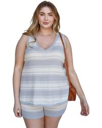TRUEDAMES - Plus Stripe Knit Sleeveless Top & Short Set - Lyst