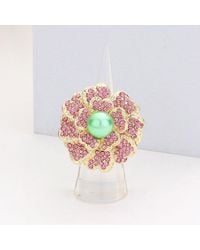 Fashnzfab - Crystal Pave Pearl Flower Stretch Ring - Lyst