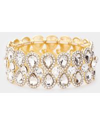 Fashnzfab - Teardrop Glass Crystal Pave Stretch Evening Bracelet Clear - Lyst
