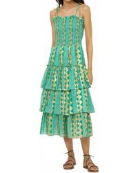 Oliphant - Smocked Tie Strap Ruffle Midi Dress - Lyst