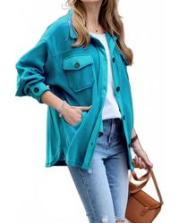 42Pops - Fleece Button Front Pockets Shacket Jacket - Lyst