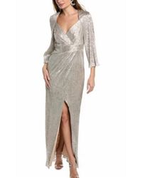 Aidan Mattox - V-Neck Metallic Sleeved Gown - Lyst