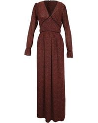 Michael Kors - Floral Print Maxi V-Neck Long Sleeve Dress - Lyst