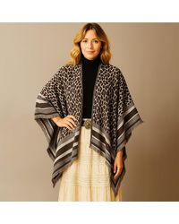 TRUEDAMES - Leopard Pattern Print Ruana Poncho - Lyst