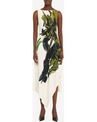 Jason Wu - Boatneck Fit And Flare Crepe Dress With Brushstroke Print - Lyst