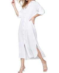 Charlie b - Linen 3/4 Roll Up Sleeves Button Front Tunic Dress - Lyst