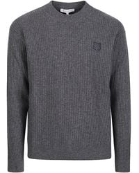 Maison Kitsuné - Fox Head Ribbed Knit Embroidered Wool Sweater - Lyst