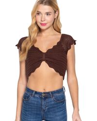TRUEDAMES - Short Sleeve V-Neck Front Knot Detail Sweater Knit Crop Top - Lyst