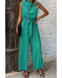 TRUEDAMES - Solid Sleeveless Cut Out Back Belted Jumpsuit - Lyst